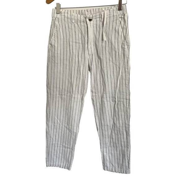 Uniqlo White Striped Linen Blend Pants High Rise Slim Straight Trousers Size M - Picture 1 of 14